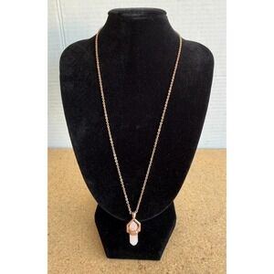 VTG LA CN Rose Quartz Crystal Point Pendant Rose Gold-toned Chain Necklace